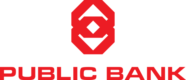 Logo Public Bank ấn tượng với chữ và biểu tượng màu đỏ tươi nổi bật trên nền trắng 